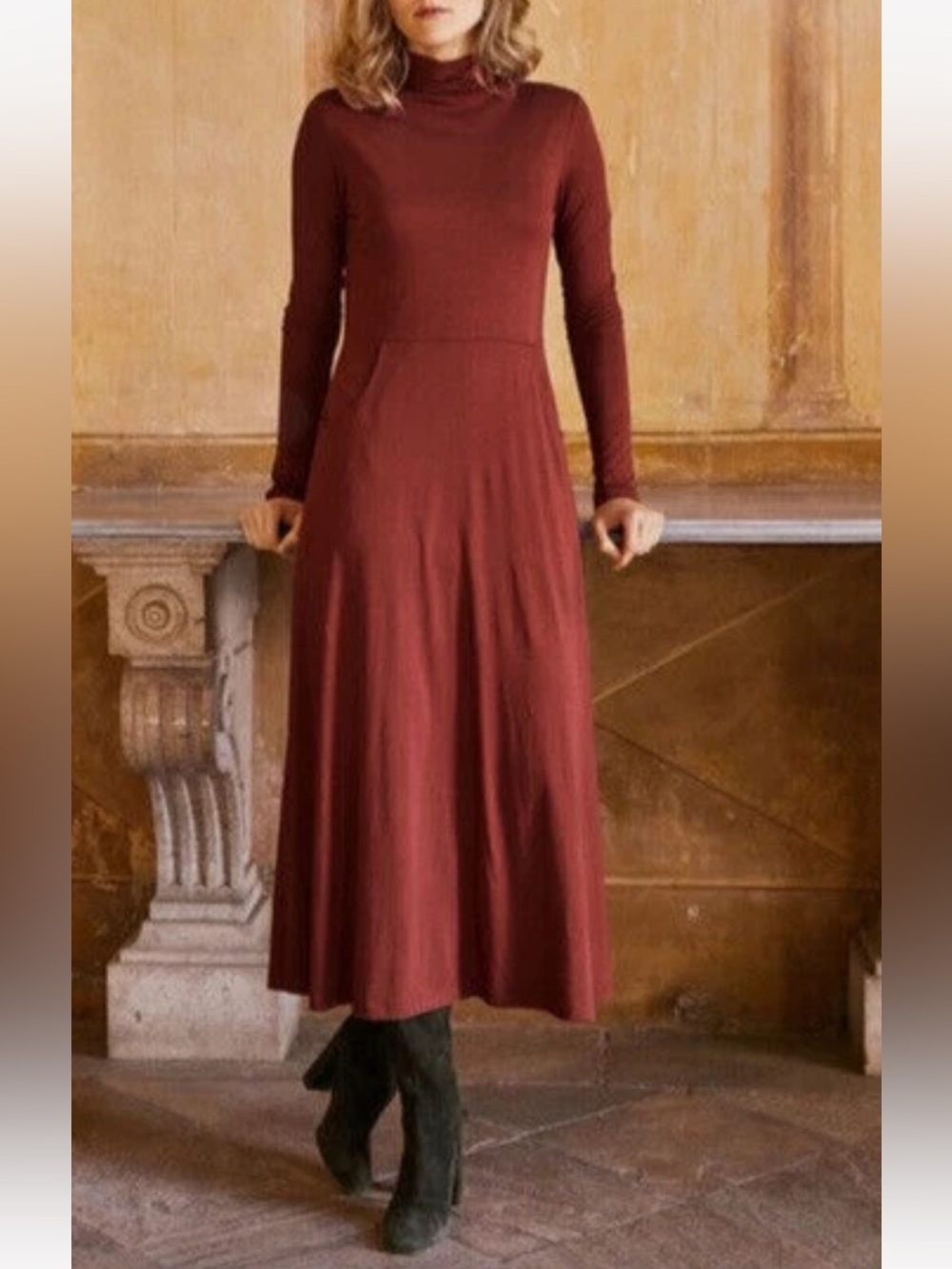 Peruvian Connection Haley Turtleneck Burnt Sienna Maxi Dress Size L